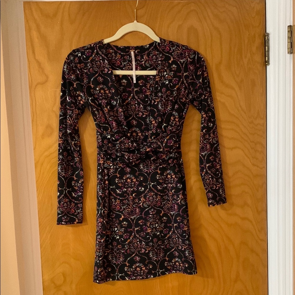 Free People Black and Green Bodycon Long Sleeve Dress